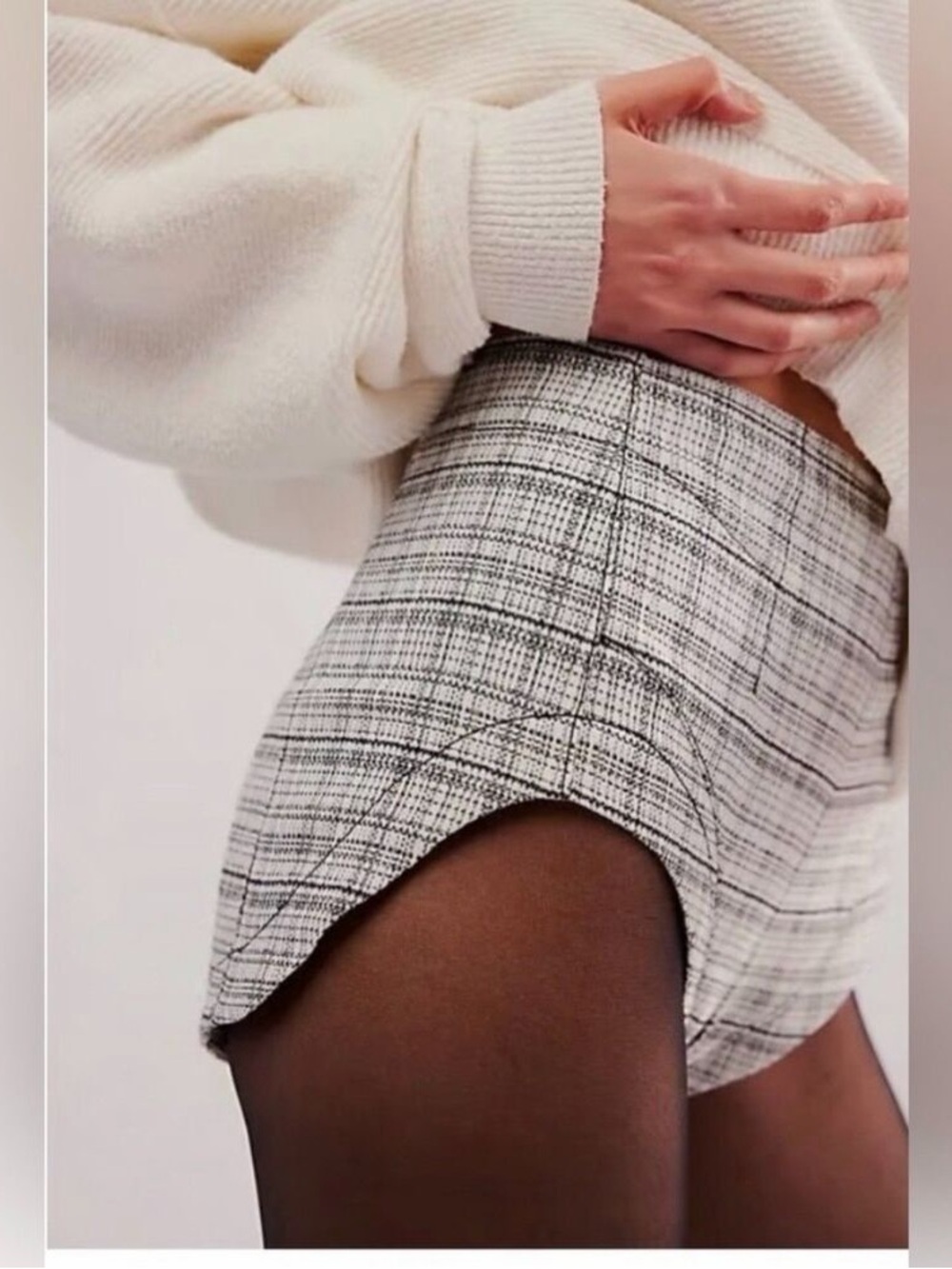 Free People Keep It Brief Micro Shorts Tweed Plaid Black White Size 2 NWT